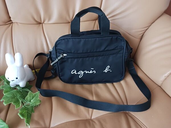 未使用 アニエスベー agnes b. ENFANT ロゴ刺繍 2WAYショルダーバッグ トートバッグ ブラック 黒 ポーチ