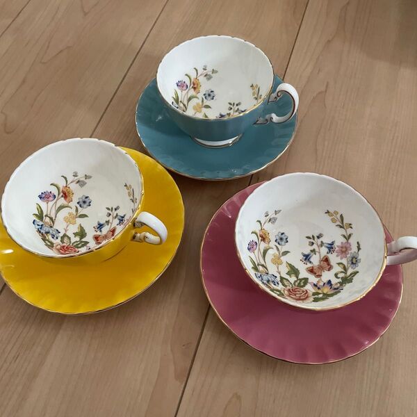 AYNSLEY エインズレイ カップ ソーサー 花柄 3客 ティーカップ カップ ソーサー 洋食器 花柄 金彩