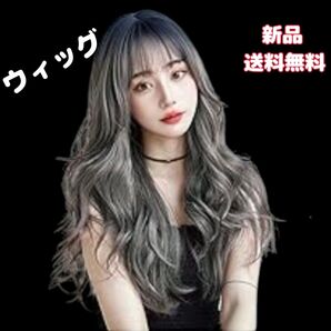 ウィッグ グレーカラー ロングカール 耐熱ウィッグ ナチュラル 前髪あり 自然 フルウィッグ カール