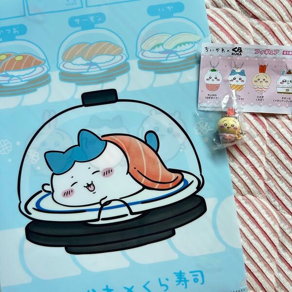 【2点セット】ちいかわ くら寿司 ビッくらポン うさぎ えび フィギュア ハチワレ クリアファイル