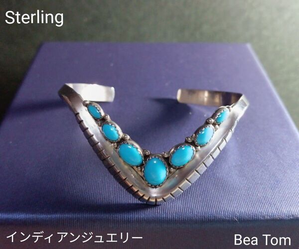 美品 ターコイズ バングル Sterling インディアンジュエリー ブレスレット シルバーバングル アクセサリー Bea Tom