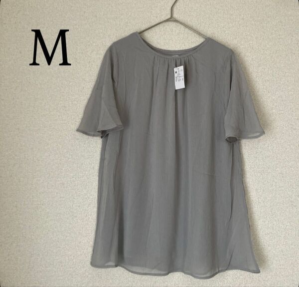 シフォン 半袖 Tシャツ チュニック トップス アイスグレー M カットソー ブラウス