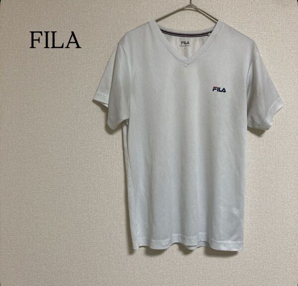 フィラ 半袖 Tシャツ 吸水速乾 トップス トレーニングウェア スポーツウェア L Vネック ホワイト 白