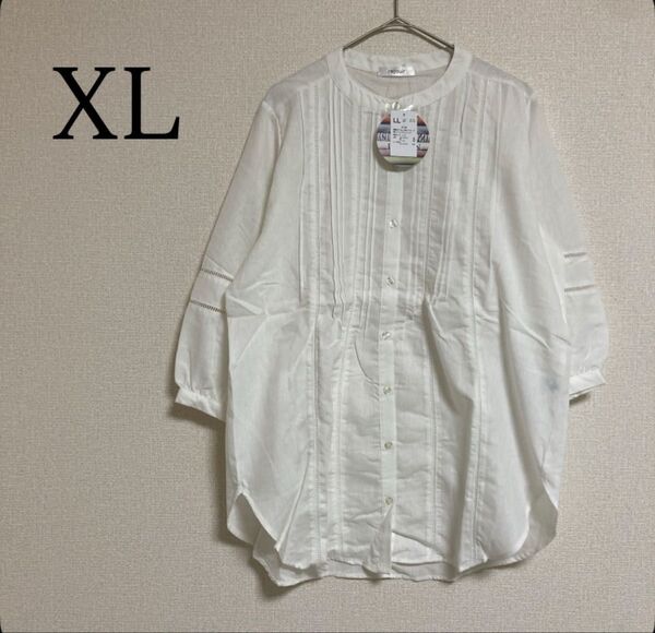七分袖 チュニック ブラウス ロングシャツ 吸水速乾 抗菌防臭 XL 白系 オフホワイト シャツ