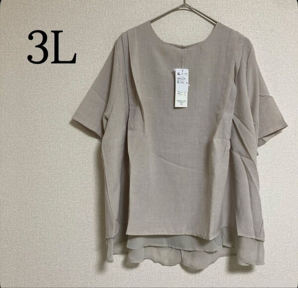 麻調 半袖 ブラウス チュニック シフォン カットソー トップス 3L Tシャツ