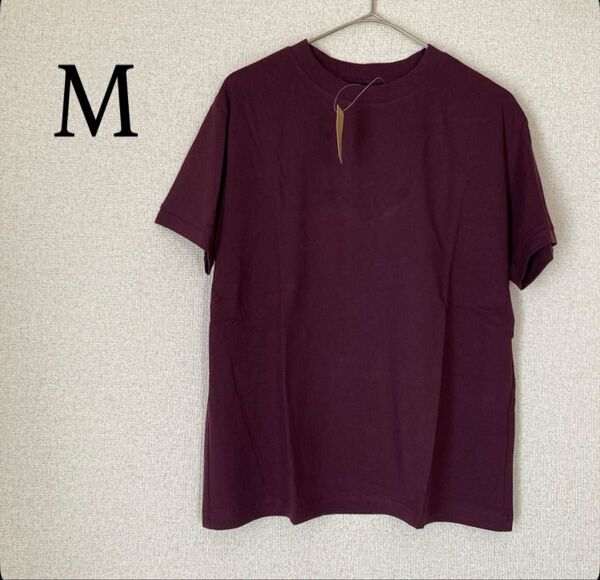 半袖 ひんやり Tシャツ 綿100 カットソー トップス M パープル ワイン色