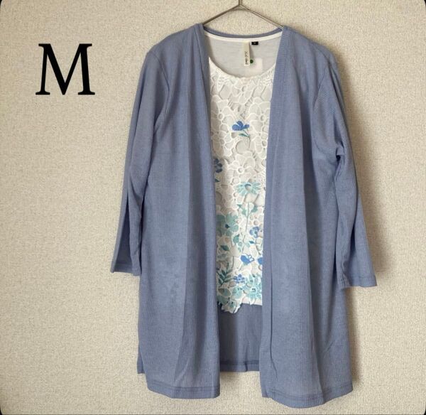 半袖 Tシャツ ロングカーディガン アンサンブル 花柄レース カーディガン M トップス カットソー ブラウス