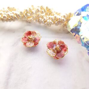 No.m46レッド 輝きの花 レッド ピアス イヤリング