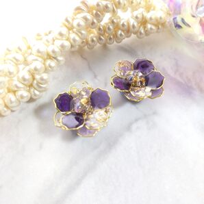 No.m46パープル 輝きの花 パープル ピアス イヤリング