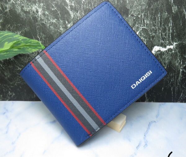 二つ折り財布 PUレザー メンズ 財布 、コンパクト 財布軽量*新品*当日発送(ネイビーブルー)