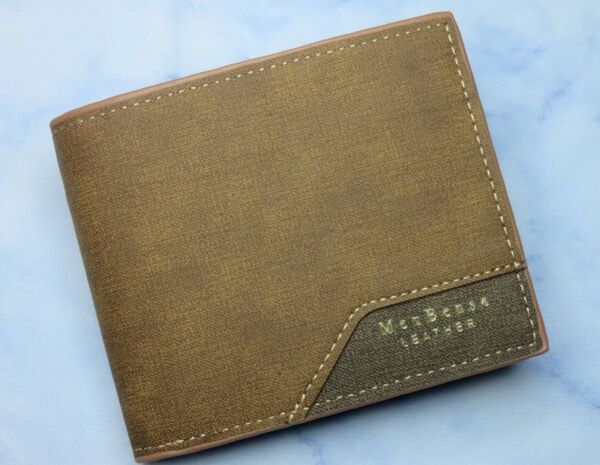 二つ折り財布 PUレザー メンズ 財布 、コンパクト 財布軽量、小銭入れ*新品*当日発送(薄いブラウン)
