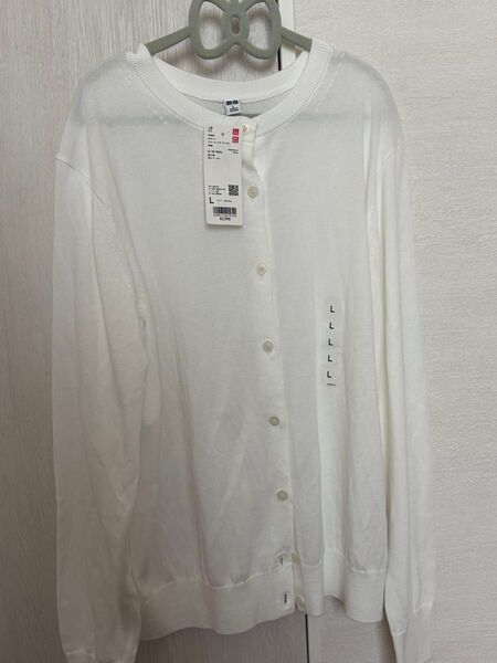 【新品タグ付き】ユニクロ カットクルーネックカーディガン ホワイト Lサイズ