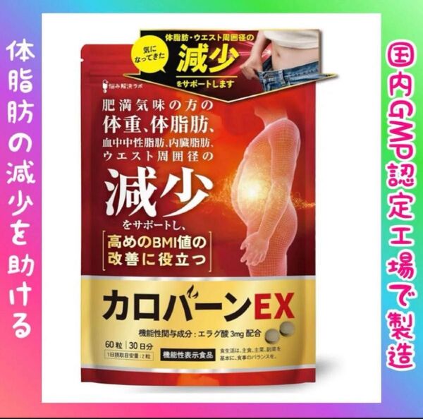 カロバーンEX 30日分 肥満気味の方の体重 体脂肪の減少を助ける 血中中性脂肪 内臓脂肪 ウエスト周囲径 の減少をサポート