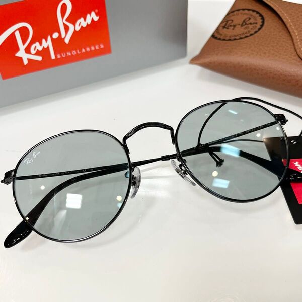 正規RayBanレイバンサングラス ラウンドメタル ROUNDMETAL RB3447 002/R5ブラック/ライトグレー茶ケース