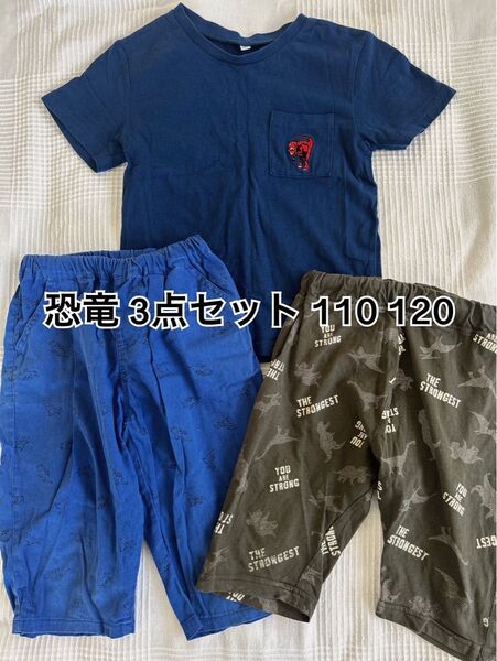 恐竜 ティラノサウルス Tシャツ 半袖 上下セット ハーフパンツ 3点セット 110 120