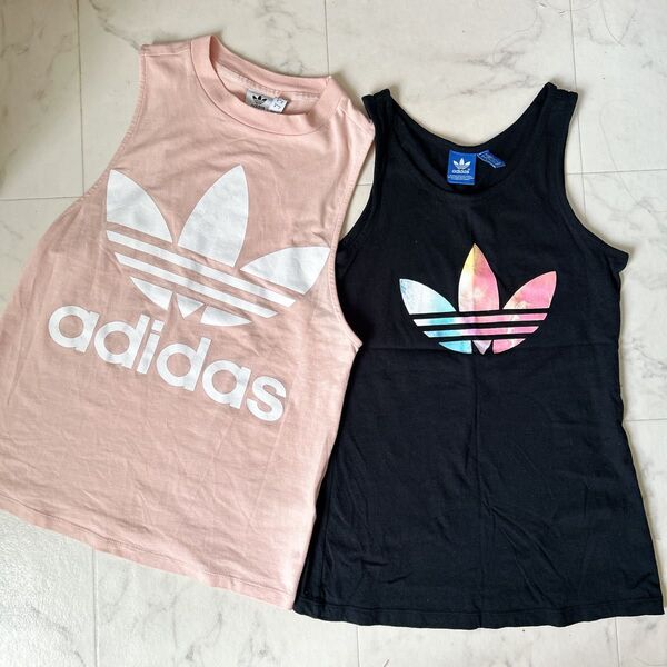 2枚組 adidas アディダス タンクトップ ノースリーブ ジム ランニング ヨガ ワークアウト S M ブラック ピンク