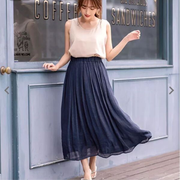 【神戸レタス】マキシ丈スカート ロングスカート スラブ素材 スカート 完売品 ふんわり ゆったり 旅行 FREE ロング丈