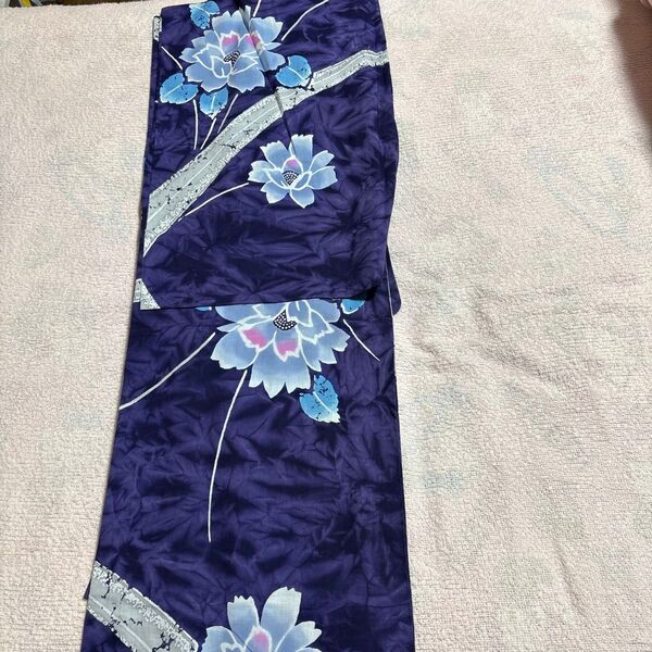 レディース 浴衣 花柄 紫色 新品未使用 水色の花柄 長期保管品 紫色