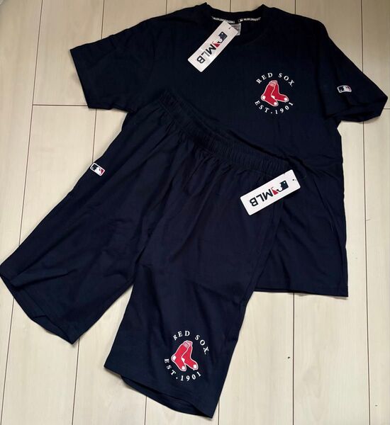 新品 LL サイズ MLBレッドソックス 上下セット Tシャツハーフパンツ ネイビ