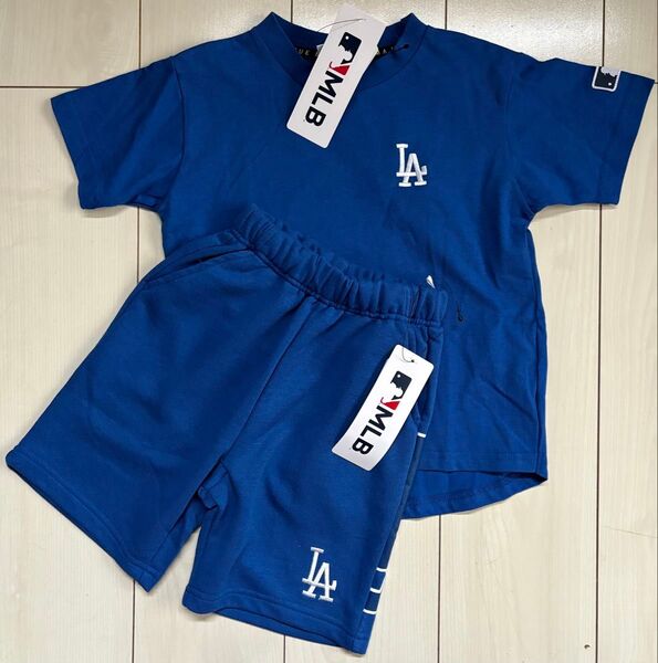 新品 110cm MLB ドジャース 半袖上下セットアップ ブルー
