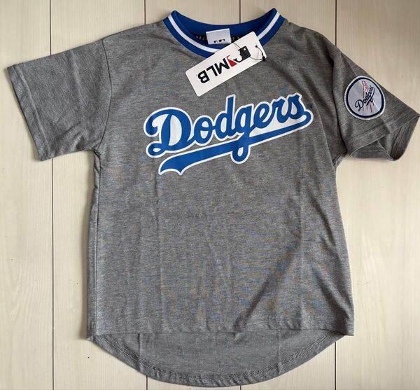 新品 140cm MLB ドジャース 半袖ロゴTシャツ グレー