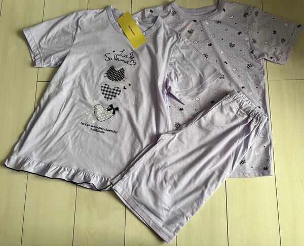 新品 150cm 女の子 半袖パジャマ3点セット パープル