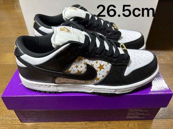 Supreme × Nike SB Dunk Low OG QS Gold Stars White/Black 26.5cm
