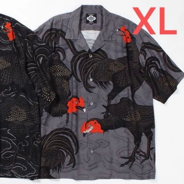チャコール グレー GAKKIN BUDSPOOL 軍鶏 S/S HAWAIIAN SHIRT ガッキン 舐達麻 半袖シャツ