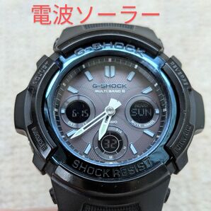 【美品】CASIO 電波ソーラー G-SHOCK マルチバンド6 ブラック&ブルー AWG-M100A
