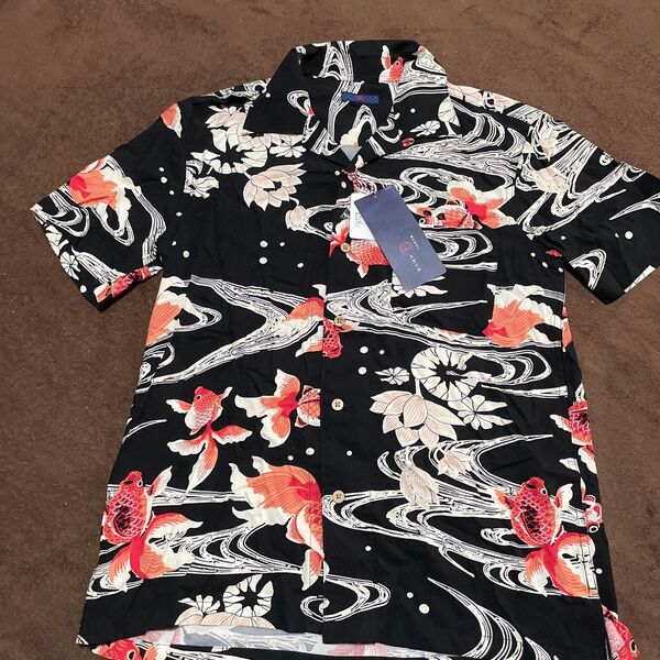 和スタイル 金魚柄 アロハシャツ サイズM メンズ 和柄シャツ