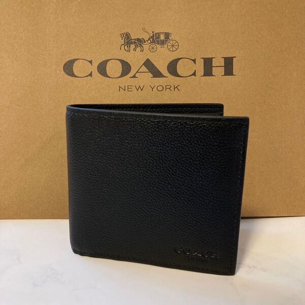 新品 COACH 長財布 コーチ 二つ折り財布 レディース メンズ シンプル ブラック
