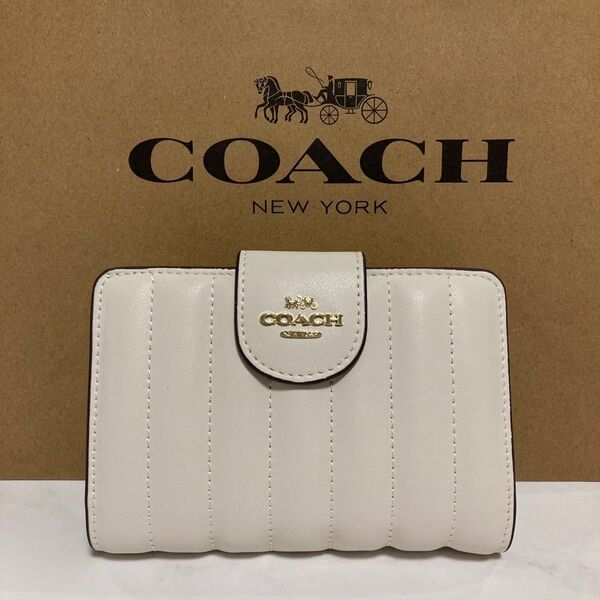 新品 COACH 長財布 コーチ 二つ折り財布 レディース メンズ ホワイト