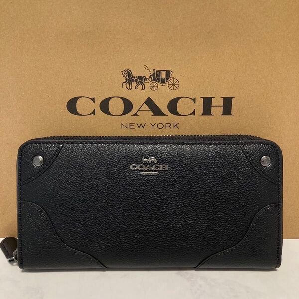新品 COACH 長財布 コーチ 長財布 レディース ブラック シルバー