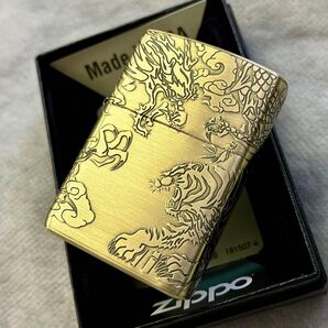 ZIPPO 龍虎 4面連続デザイン タイガー&ドラゴン 和柄 真鍮古美 新品 ジッポー