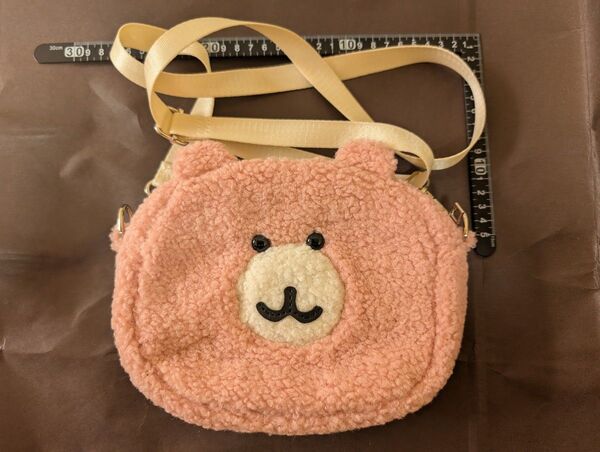 モコモコ ピンク くまさん ぬいぐるみ ショルダーバッグ メイクポーチ 小物入れ 内ポケット ポシェット
