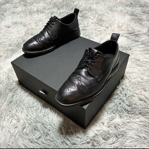 【良品】ECCO GORE-TEX 防水 革靴 メダリオン 40 BLACK 25㎝ レザー 晴雨兼用 ビジネス ウォーキング