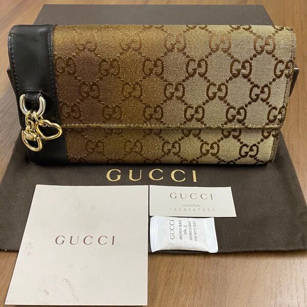 新品同様!グッチ GUCCI 財布 長財布 GGキャンバス ハートチャーム