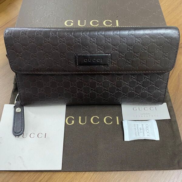 新品同様!グッチ GUCCI 財布 長財布 シマレザー ラウンドファスナー