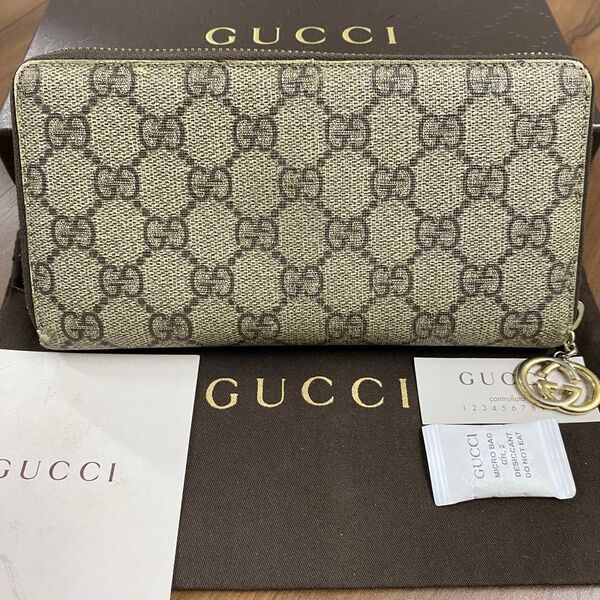 新品同様!グッチ GUCCI 財布 長財布 GGスプリーム ラウンドファスナー