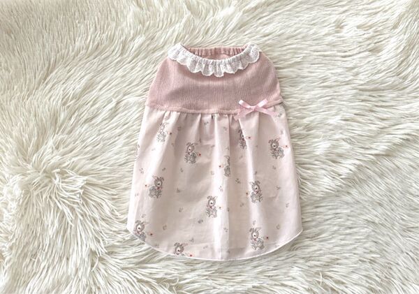SALE*ハンドメイド犬服*ギャザーワンピース・うさぎさんピンク