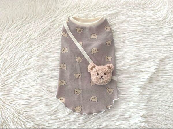 *ハンドメイド犬服*裾フリフリタンク・くまちゃん