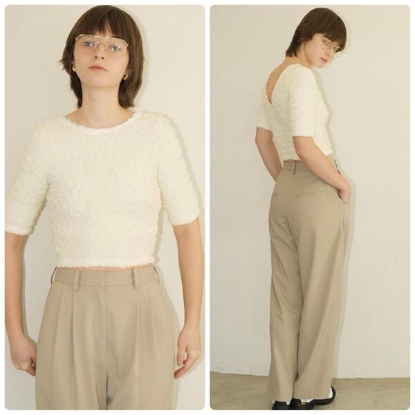 美品 24SS クラネ CLANE ダブルフェイスシャーリングクロップドトップス W FACE SHIRRING CROPPED