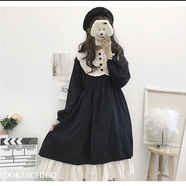 黒 ワンピース ゴスロリロリータ ゆめかわいい コスプレ フリル ドレスワンピース