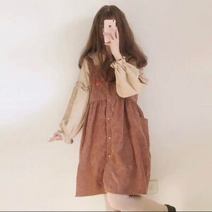 2点セット ブラウンコーデブラウンシャツ&ドレスセット B0036 クマ くま 長袖ワンピース 【retoro_n】