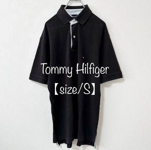 Tommy Hilfiger/トミーヒルフィガー★半袖無地フラッグロゴポロシャツ★ブラック/黒★S