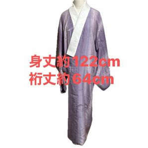 正絹 袷 長襦袢 半衿付き 手縫い 無双袖 パープル系グラデーション 背身丈約122cm 裄丈約64cm 広衿