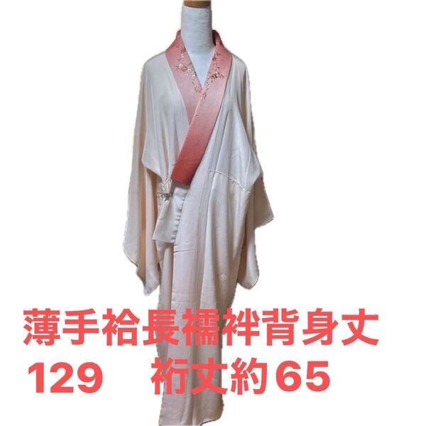 刺繍衿 正絹 袷 長襦袢 手縫い 無双袖 背身丈約129cm 裄丈約65cm バチ襟