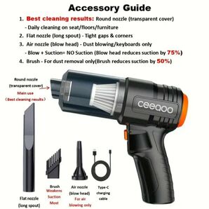 多目的ハンドヘルドワイヤレス掃除機 USB充電式 付属品付き