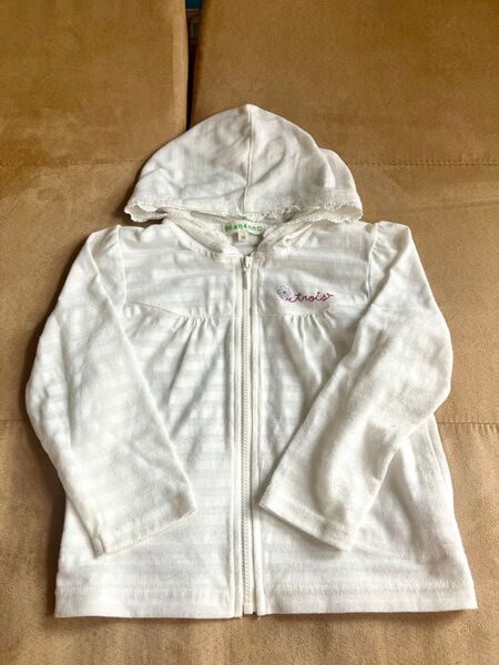 3can4on フード付きパーカー 95サイズ ホワイト キッズ 子供服 ジップアップ 薄手 アウター