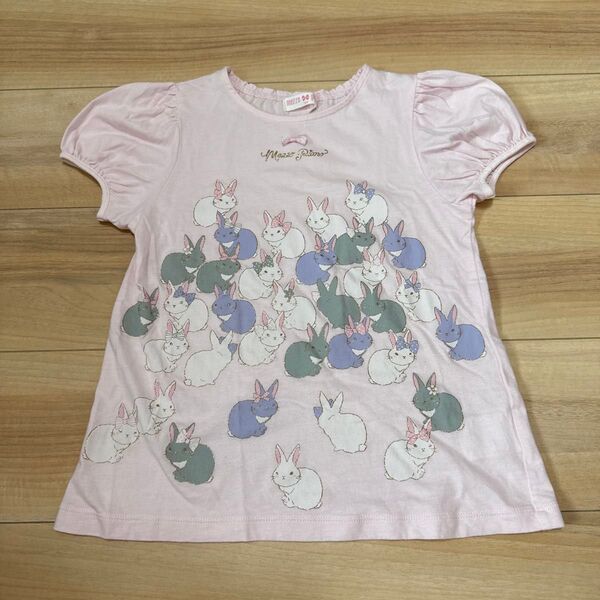 美品 140cm メゾピアノ うさぎ 半袖 Tシャツ ストーン リボン